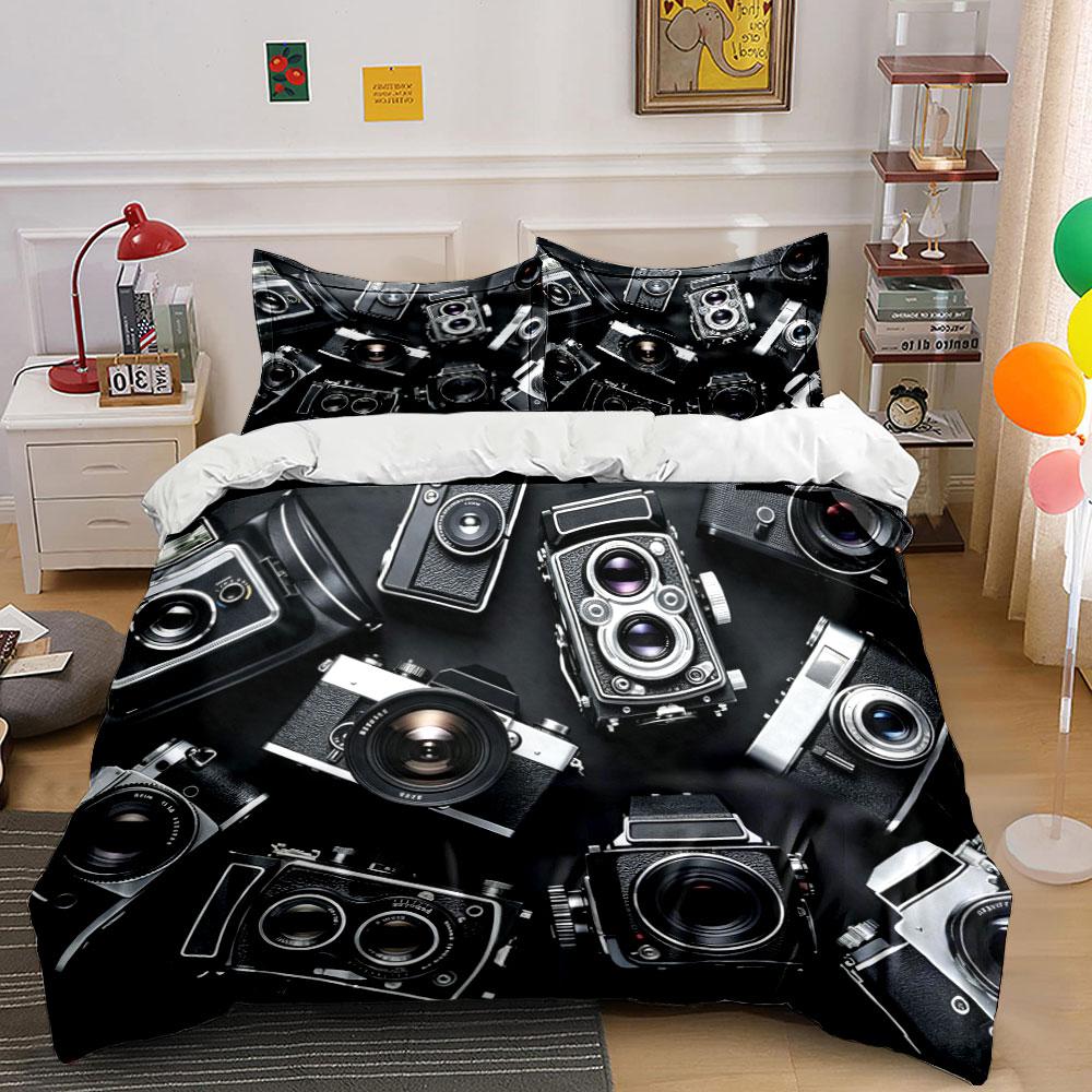 Vintage Camera Set Decoratie Meerdere Maten Kinder- En Slaapkamer Voor Volwassenen Prachtige 3-delige Beddengoedset, Cadeau