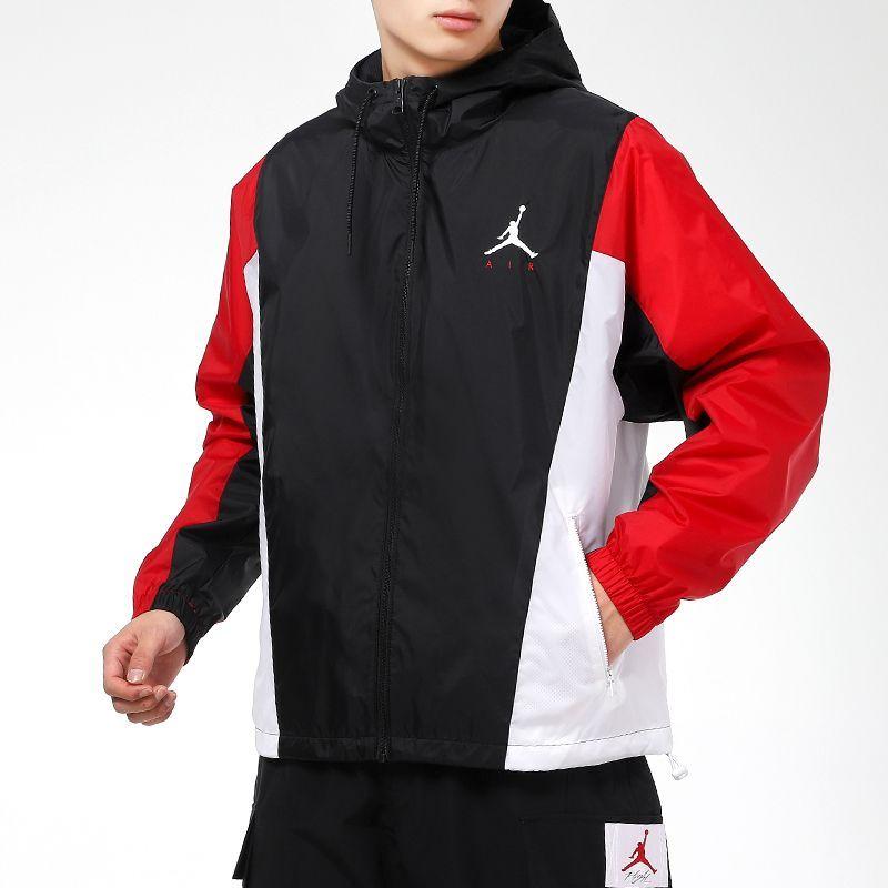 Jordan Spliced Basketball Sports Hooded Logo Jacket Men Jackets Black Red CV2241-010