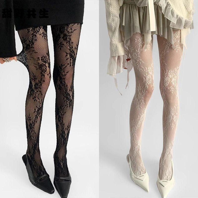 Hollowed Lace Korean Style Stockings Retro Mesh Thin Women Girls Tights Pantyhose Y2K Subculture Lolita Cosplay Long Socks