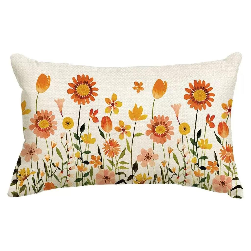 New Spring Flower Pillowcase Linen Printed Floral Sofa Cushion Cover Home Pillowcase