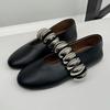 Leather Round Head Metal One-word Buckle Flat-soled Single Shoes Women's Spring Mary Jane Ballet Shoes Round Head Shallow Mouth Grandma Shoes