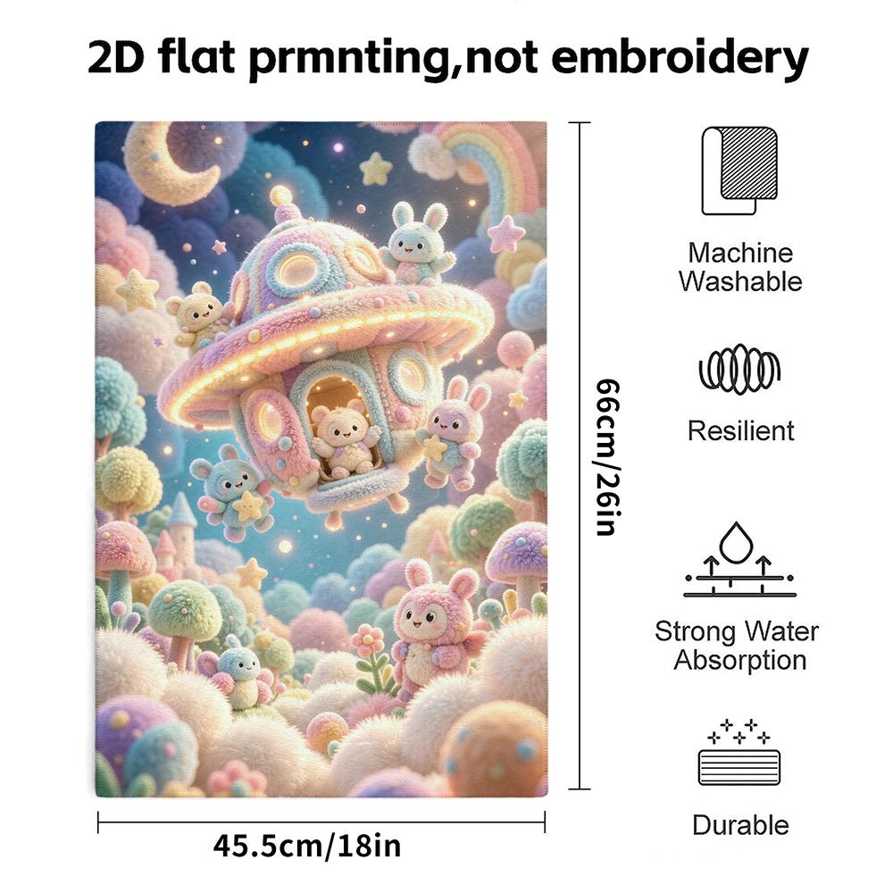 Cute UFO Space Rabbit Towel, Super Absorbent Soft Bath Towel, Pastel Moon Star Fantasy Kids Hand Towel