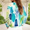 Women Plus Size Abstract Printed V Neck Front Zip Long Sleeve Ribbed Cuffs Black Khaki Sweatshirt