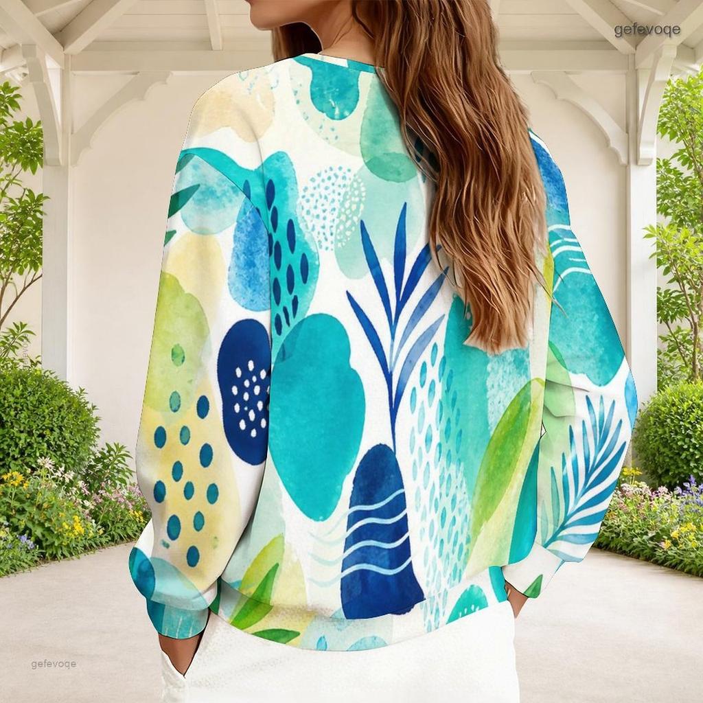 Women Plus Size Abstract Printed V Neck Front Zip Long Sleeve Ribbed Cuffs Black Khaki Sweatshirt