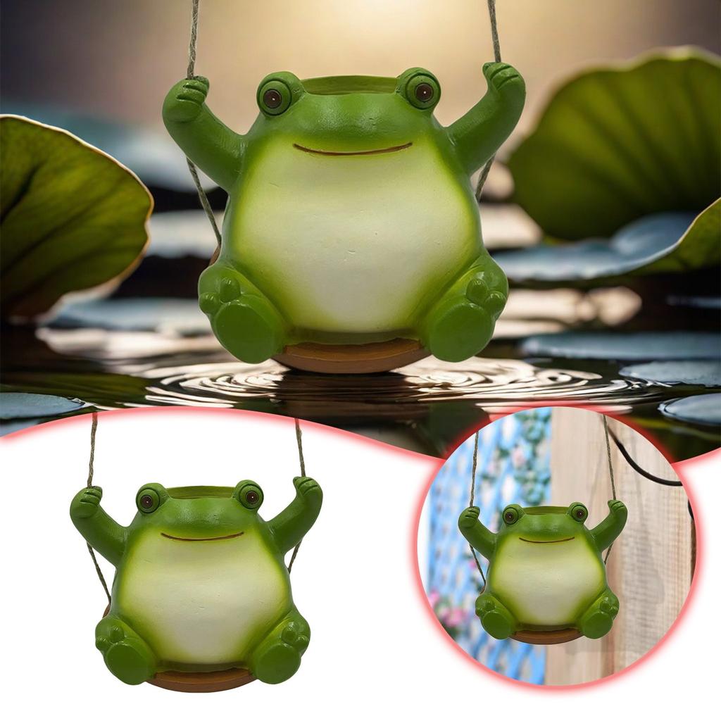 Swing Frogs Planter Pot Cute Smiling Face Resin Flower Pot Swing Succulent Flower Planter Wall Hanging Flower Pot Garden Decor