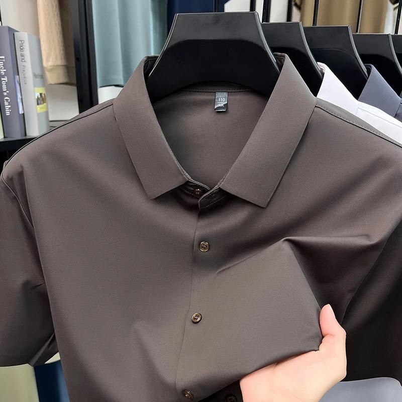 Mens Everyday Shirt Short Sleeve Ice Silk MoistureWicking for Business Events