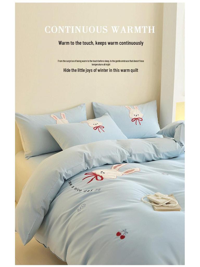 2026 Luxury Pure Cotton Embroidery Bedding Set - Four-Piece Brushed Cotton Duvet Cover & Sheets.