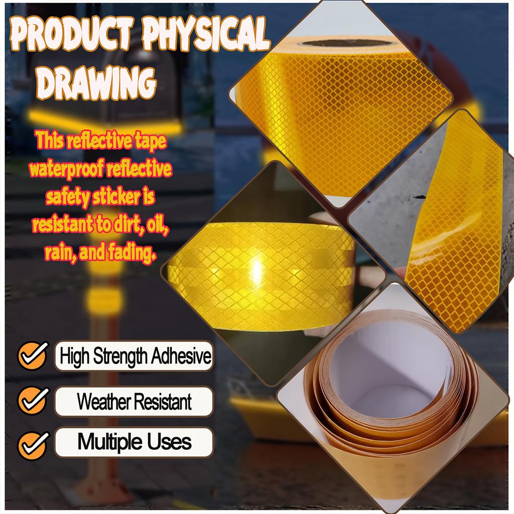 Car Reflective Tape Yellow DOT-C2 Auto Safety Warning Sticker Reflector Protective Tape Strip Film for Trucks Auto Motorcycle