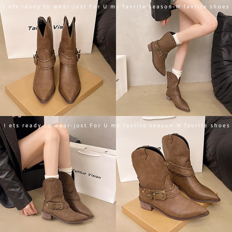 Fashion 2025 New Womens Mid-Calf Boots Retro Stacked Short Boots Luxury Casual Leather Boots for Women Fashion Western Knight Boot
