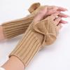Short Bow Gloves New Autumn and Winter Girls' Cute Wrist Guards  Knitted Woolen Warm Finger Exposing Sleeves