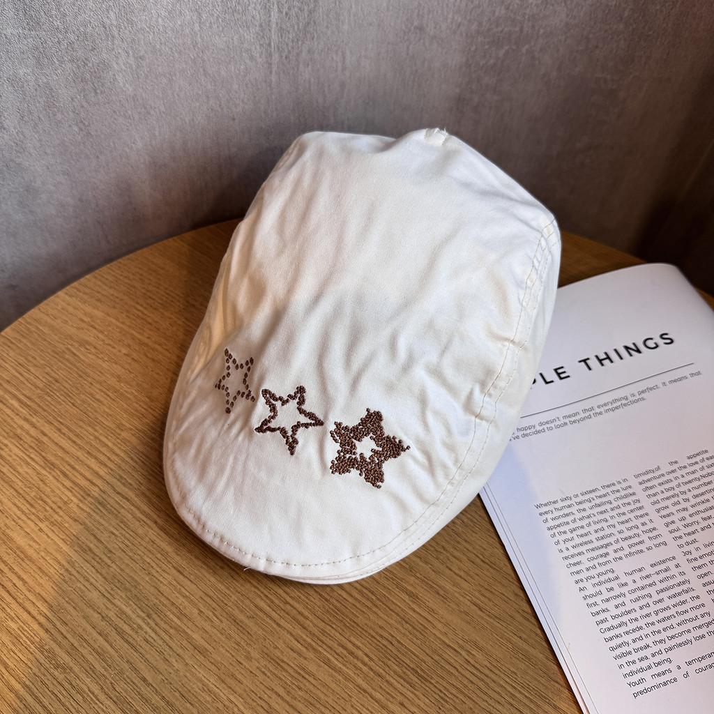 Starry Japanese Style Beret Cap With Short Brim Breathable Cotton For Women