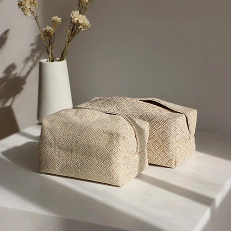 Nordic Ins Wheat Ear Texture Tissue Box Paper Stoarge Bag Cloth Tissue Box Car Tissue Storage Box Living Room Home Decor