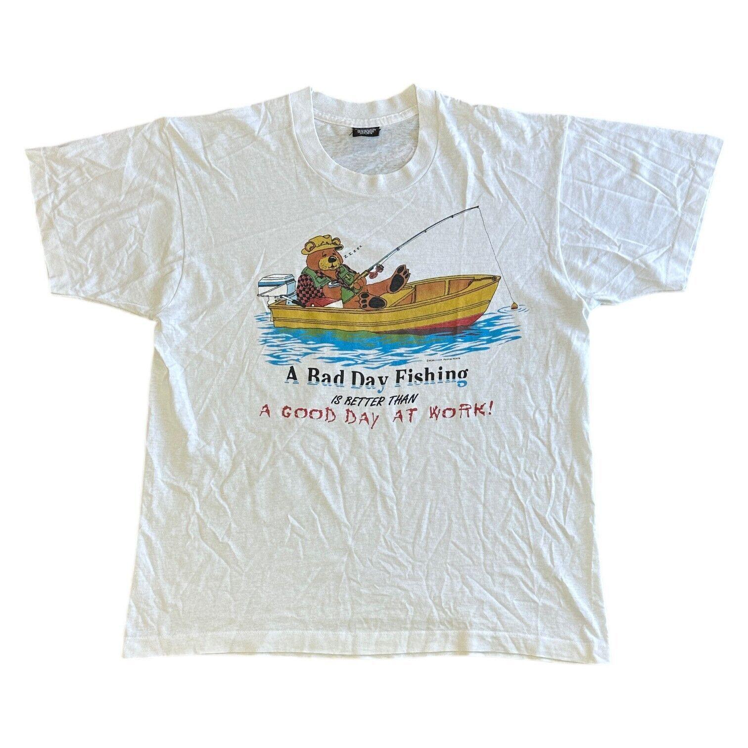 

Vintage Screen Stars T-Shirt Mens Womens Tees Top Single Stitch USA 90s Retro Fishing White Mens M