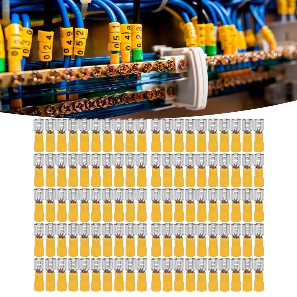 100PCS Insulated Wire Terminal Female Spade Electrical Crimp Connector for AWG 12‑10 4‑6mm²