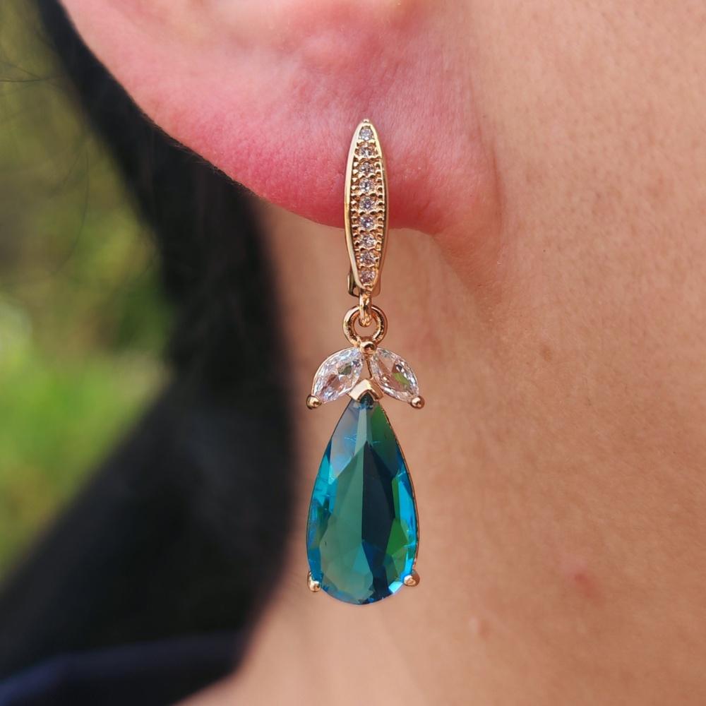 1 Pair Delicate Drop-shaped Leaves Dangle Earrings for Women Cubic Zirconia Jewelry Wedding Party Accessories