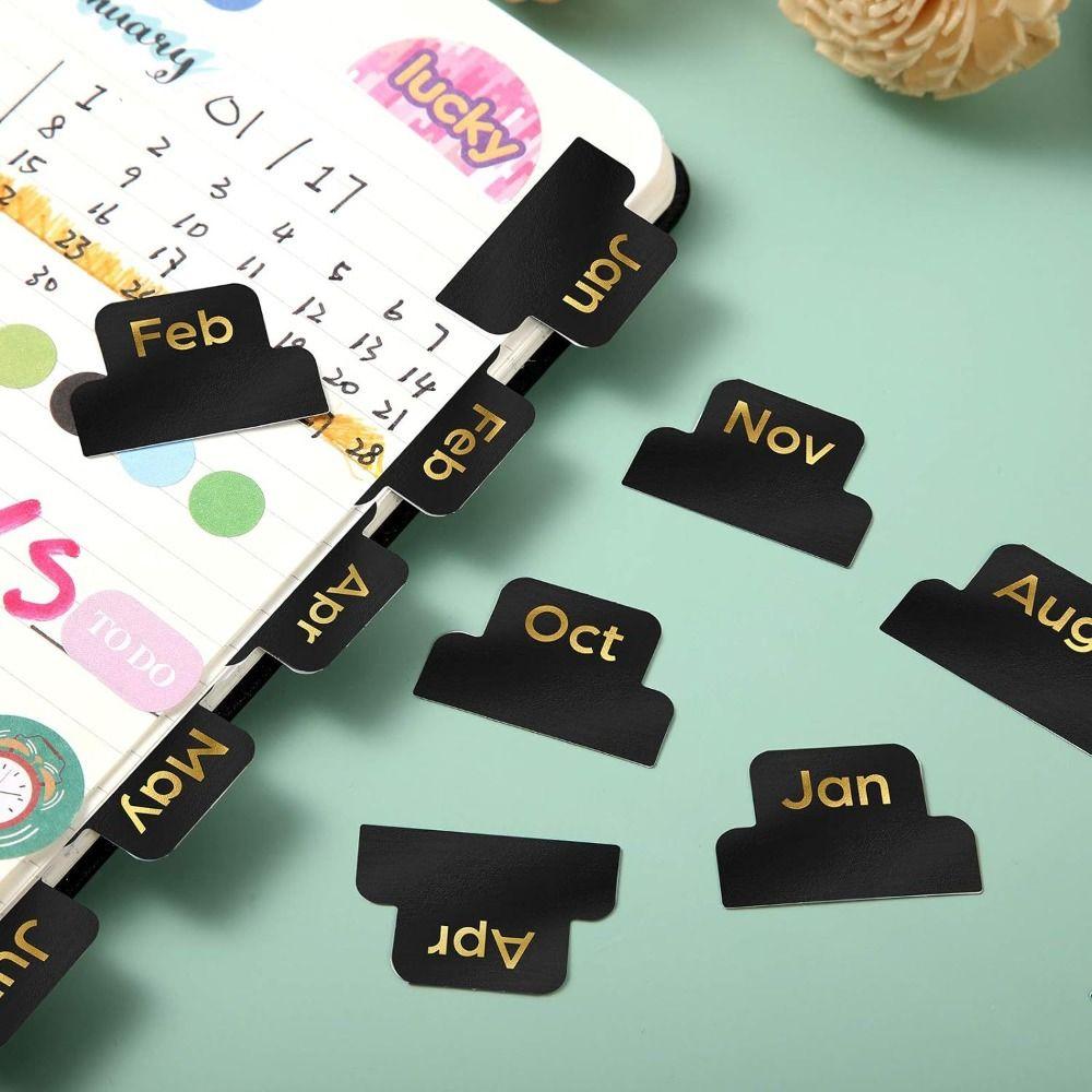 12 Pcs Studying Adhesive Monthly Stickers Black Monthly Calendar Stickers  Notebook