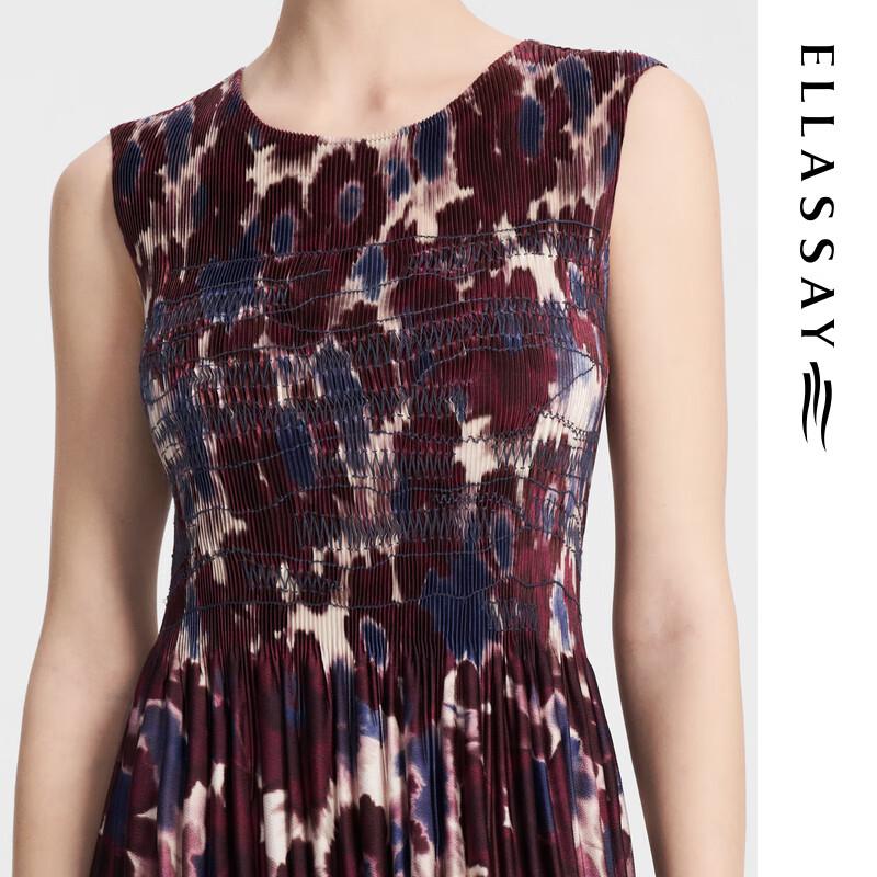 ELLASSAY Retro Handmade Pleated Tie-Dye Sleeveless Midi Dress