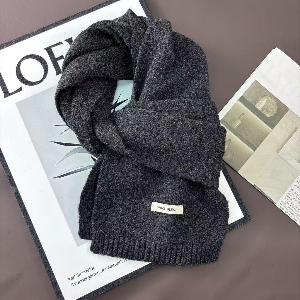 Damski dzianinowy szalik z mieszanki wełny - Jednolity kolor, Jesień/Zima, Styl koreański, Ciepła i wygodna ochrona szyi