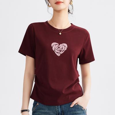 Women's Summer Comfortable Casual Simple Fun Love Embroidery Loose Everything Round Collar Short Sleeved Top
