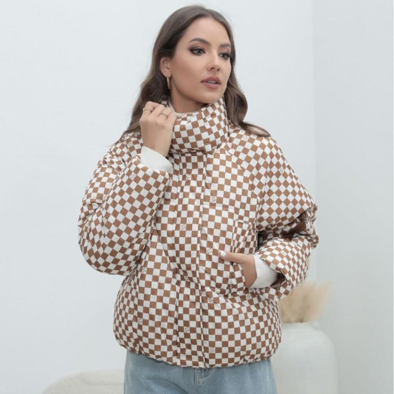 Womens Oversized Plaid Puffer Coat Warm Cotton Padded Jacket Loose Fit Street Style Winter Outerwear