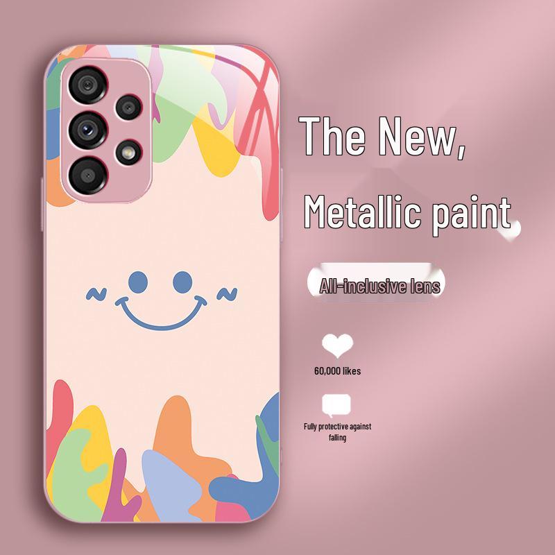 Colorful Rainbow Smile Liquid Glass Case | Compatible with Samsung S9, S10, S22pro, S30 | All-inclusive Anti-drop Design