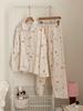 11 pajamas loungewear small lapel women's simple cotton double-layer yarn pajamas bear zai breathable loungewear