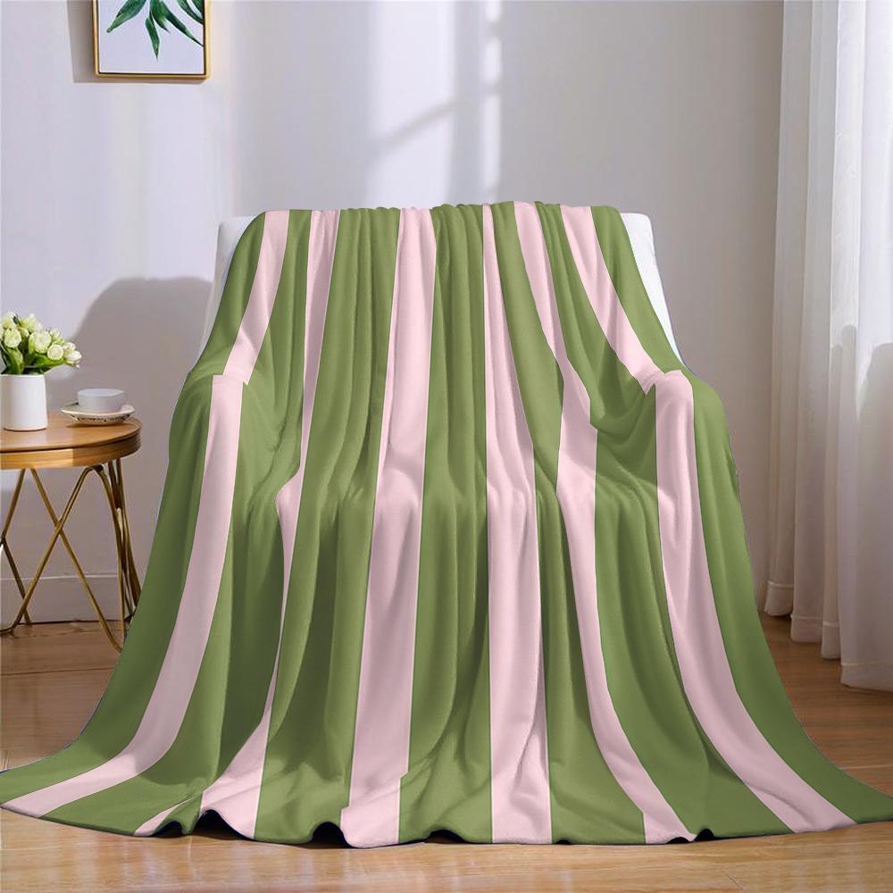 Pink & Green Stripe Flannel Blanket Warm Soft Halloween Christmas Couch Warm Cozy Decorative Decor Gift For All Season
