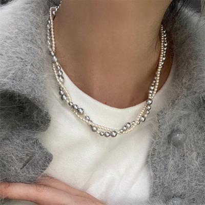 Fashion Imitation Pearl Wrapped Necklace Double Layer Magnetic Buckle Choker Necklace For Men Women Party Birthday Necklace Jewelry Gifts