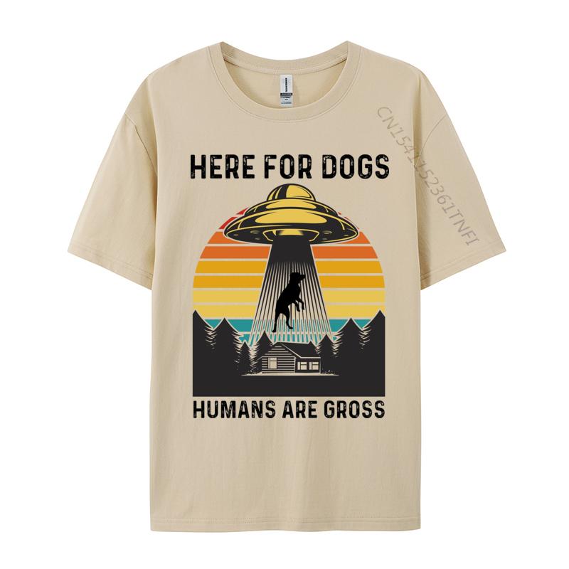 Here For The Dogs T-shirt Pure Cotton s Tops T Shirt Printed Tshirts Fitness Tight Tops & Tees Prevailing Round Neck