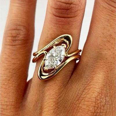 Fashion Gold Color Marquise Cut White Zircon Rings for Women Wedding Bands Fine Jewelry Gifts