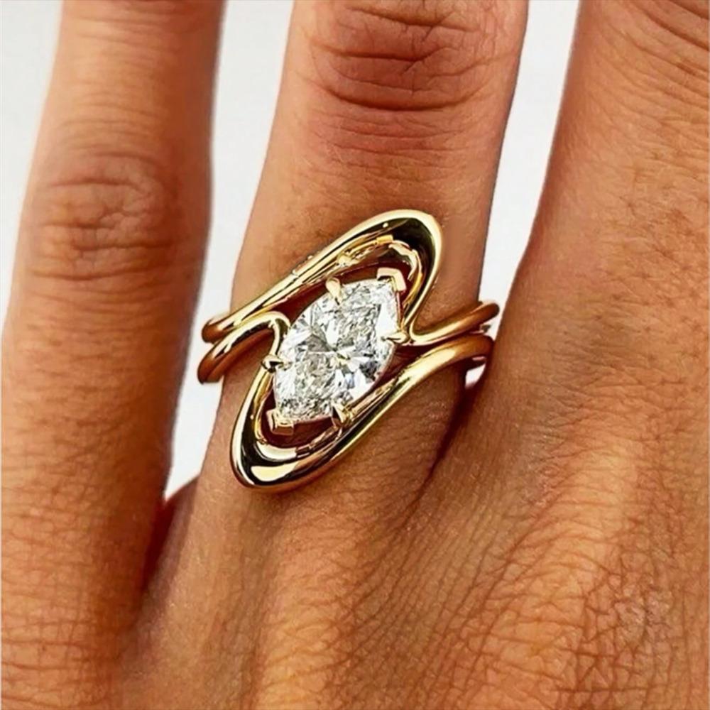 Fashion Gold Color Marquise Cut White Zircon Rings for Women Wedding Bands Fine Jewelry Gifts