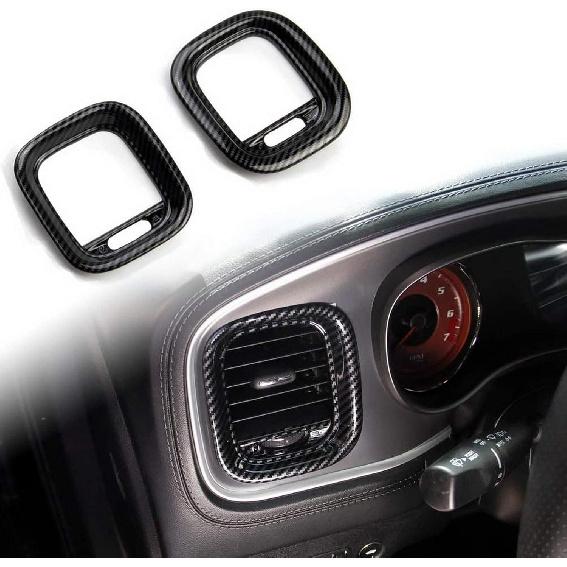 crosselec Red Carbon Fiber Air Vent Cover AC Outlet Trim kit for Dodge Charger 2015+