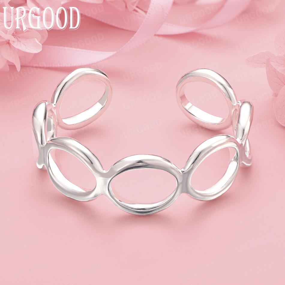 925 Sterling Silver Adjustable Circle Bangle Wedding Jewelry