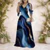 Women Plus Size Cold Shoulder V Neck Tie Cuff Short Sleeve Swirl Printed A Line Long Dress