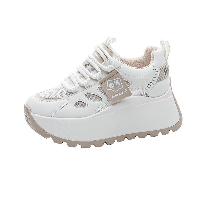 2025 spring new casual inner heightening platform mesh dad shoes lace-up color matching student sports shoes small single shoes