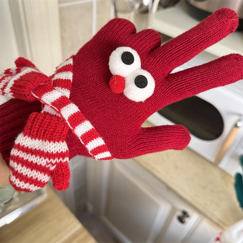 Women's Fingerless Touchscreen Cute Cartoon Christmas Red Gloves