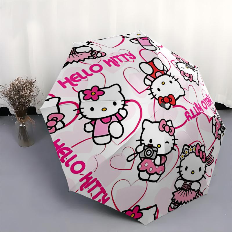 1pc Hello Kitty Automatic Folding Umbrella - 8-Rib Durable Iron Frame, Compact Portable for Daily Travel, Men & Women yy251125239