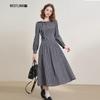 Xiyu Women's Autumn Plaid Dress with Bow Lace Collar