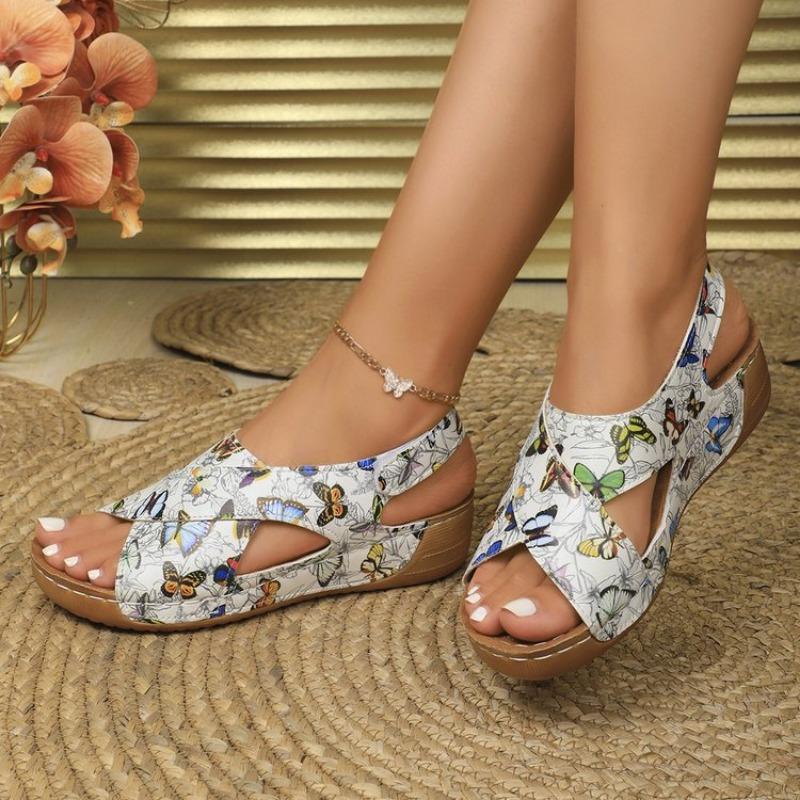 Thick-soled Color Matching Sandals Women's Muffin Bottom Velcro Open-toed Beach Cool Slippers Wish