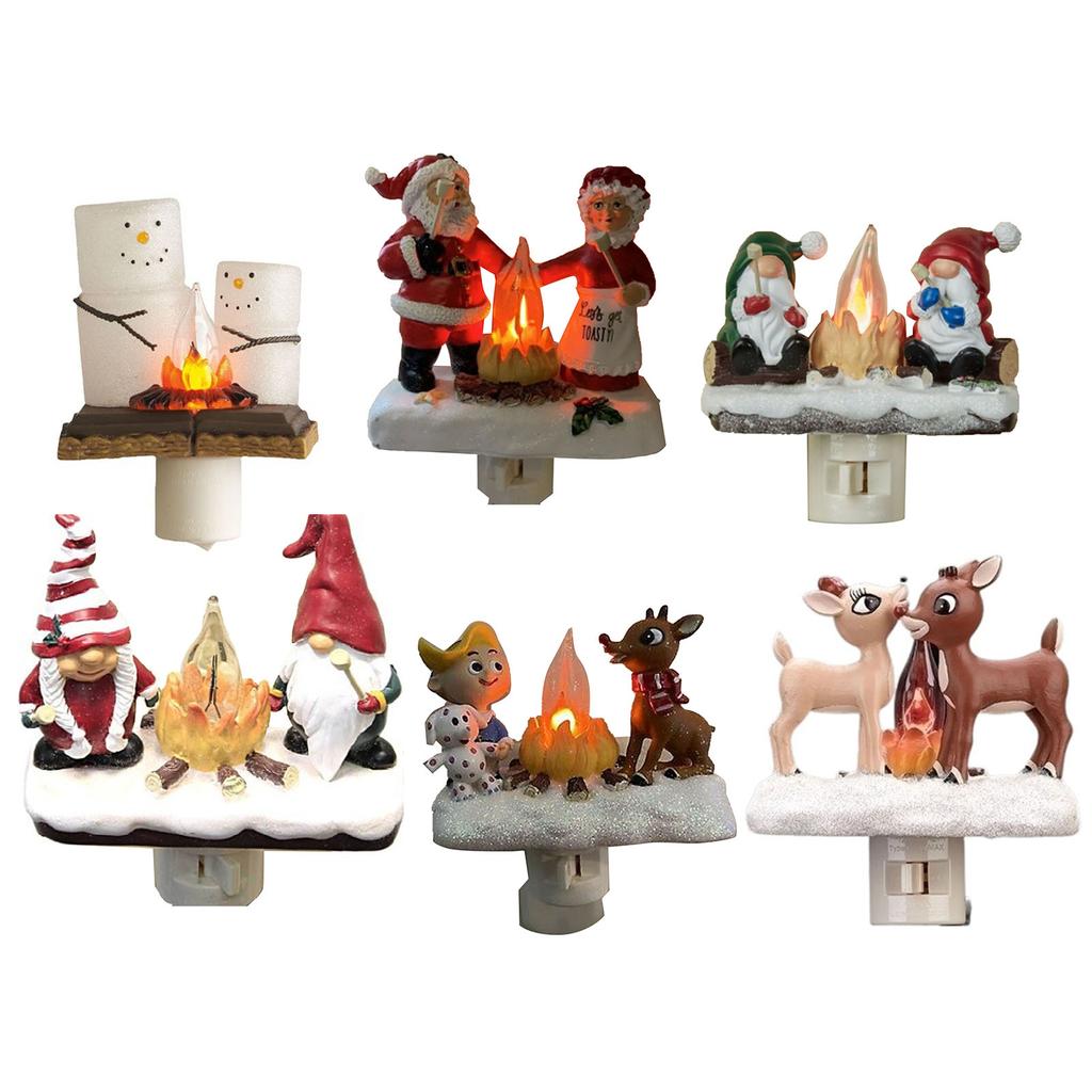 Xmas Night Light Flickering Campfire Effect Resin Plug In Night Lamp Holiday Decoration