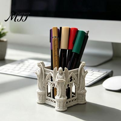 Study Desk Accessories Cathedral Arch Shape Pen Holder, Large Capacity Desktop Organizer, Marker Holder for Teachers Aesthetic Storage Office