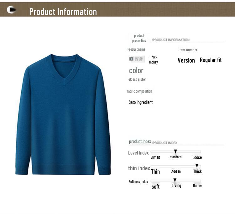 Men's Wool V-Neck Sweater - Spring/Autumn Knitwear for Middle-Aged Men - Warm Base Layer