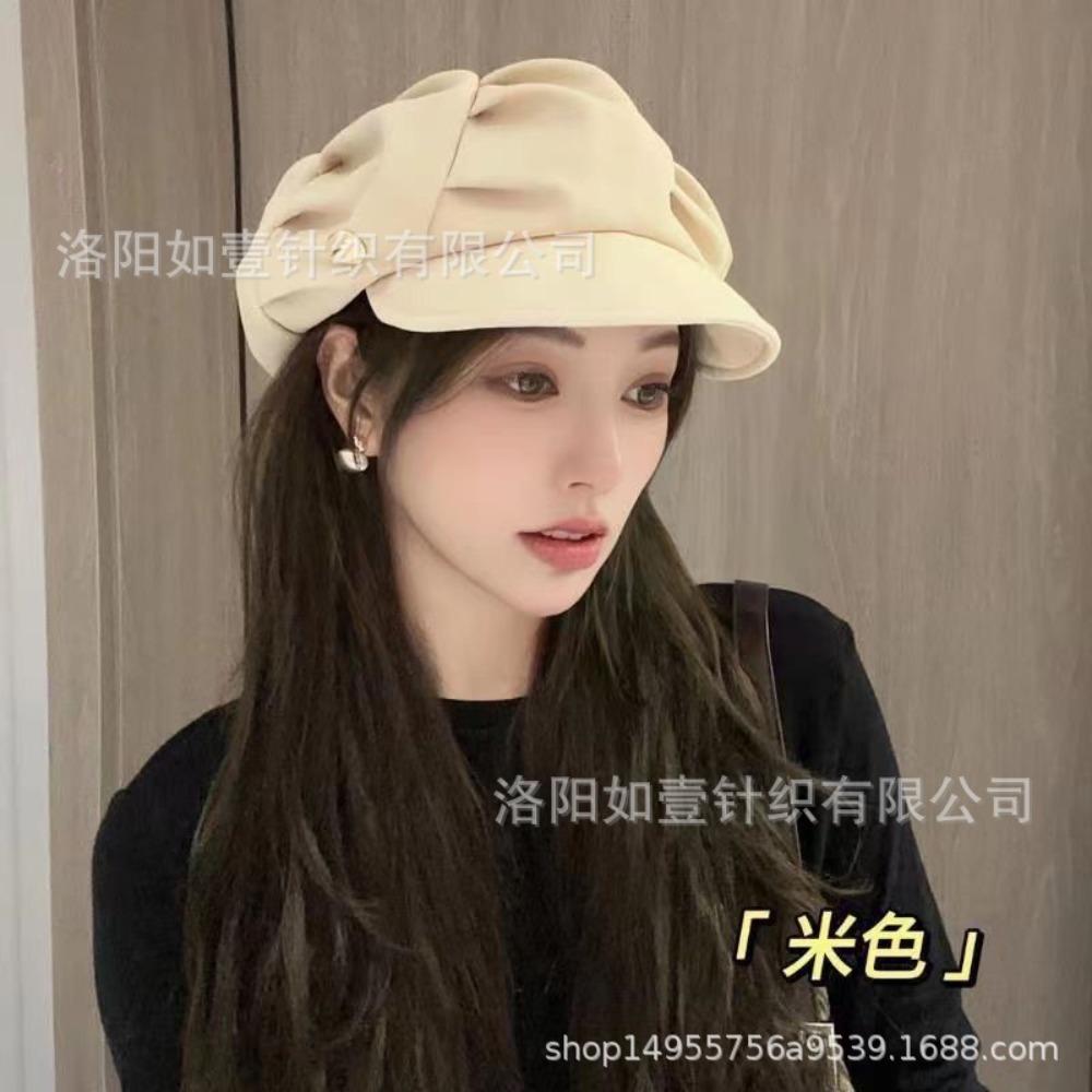 **Women Newsboy Beret Cap Solid Korean British Vintage Visor Face Slimming Hat**