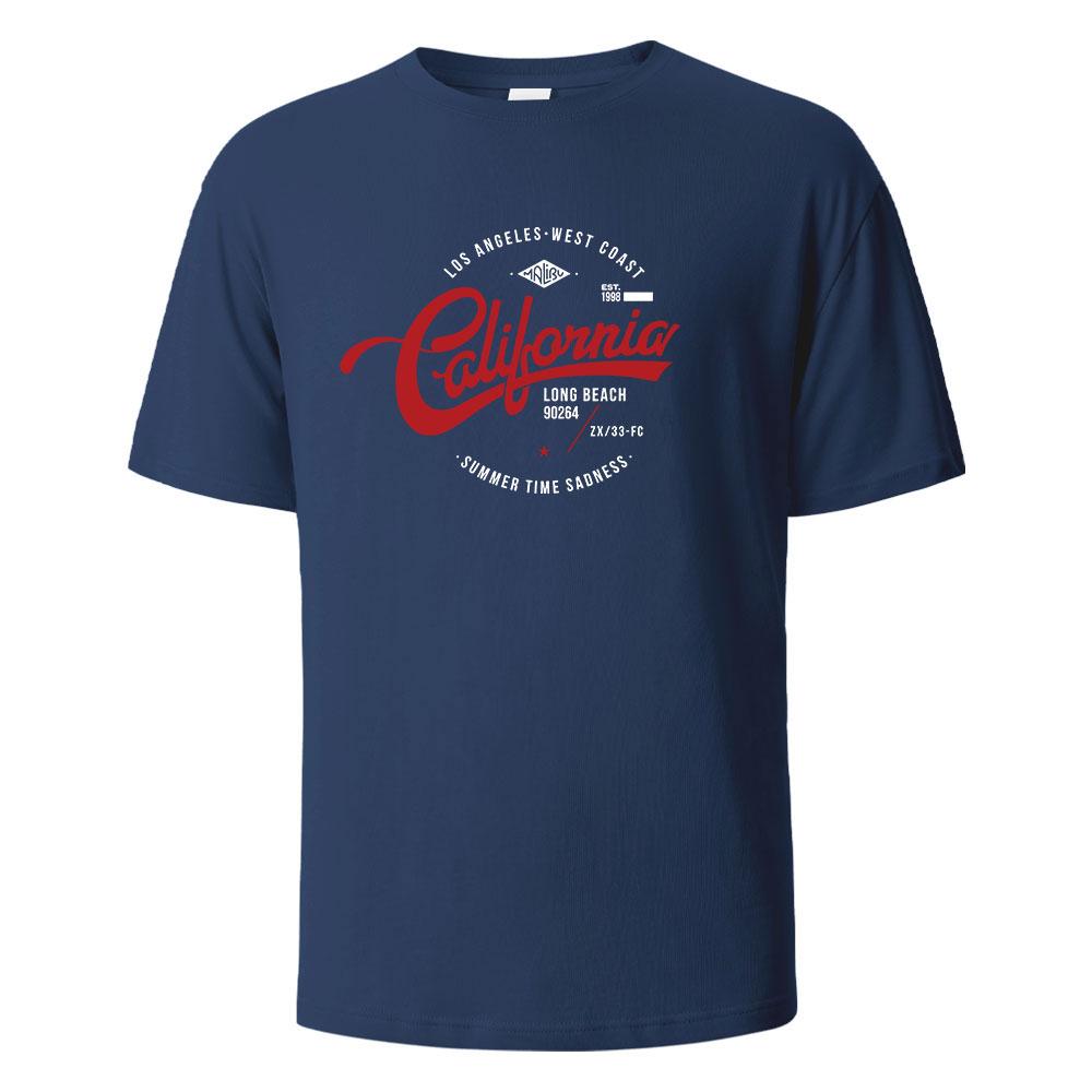 Los Angeles West Coast Printing T-Shirt For Men Wowen 100%Cotton Summer Breathable Short-Sleeved Basic Tops O-neck Oversize Tees