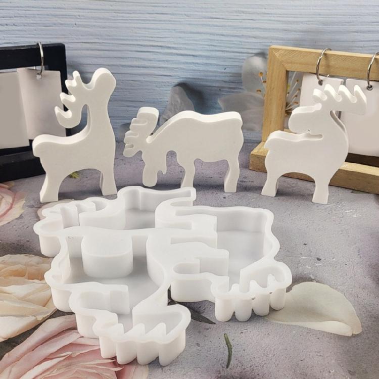 3-in-1 Elk Resin Molds Plaster Silicone Molds for Epoxy Resin, Candle Soap Making, Fondant Chocolate Silicone Molds