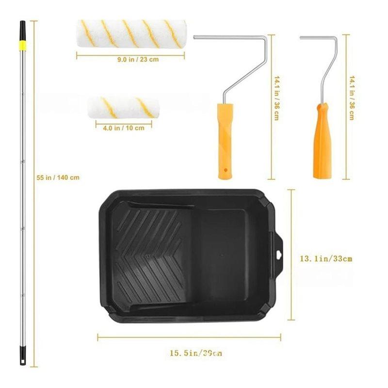 SHGO-Paint Roller Set With Pole, Paint Roller Kit Including Paint Tray Liners Plastic Sheets For Painting Walls& Ceilings In Hou