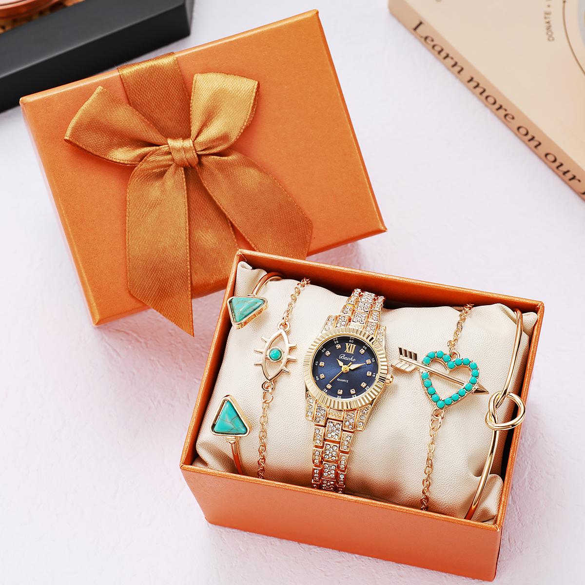 Женский бриллиантовый кварцевый часовой набор Браслет с элементом  Стрела Любви  Подходит для подарков девушке, Рождественских подарков золотой