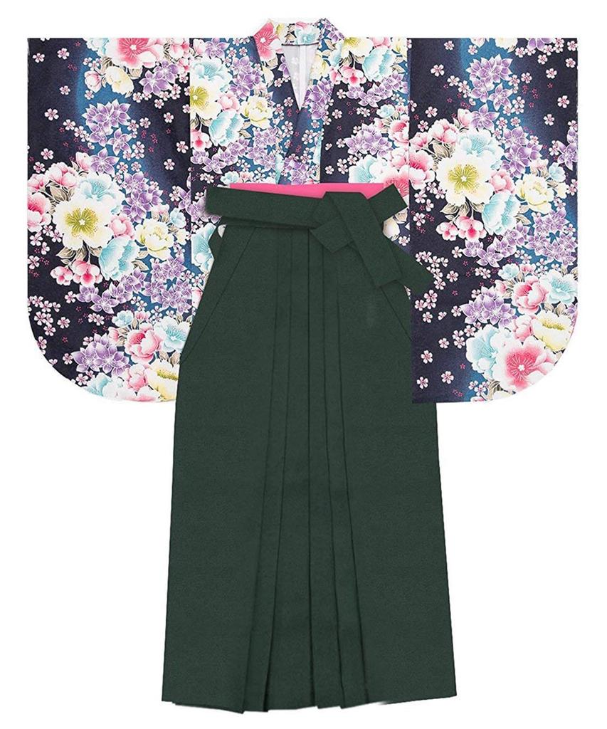 KYOETSU Gorgeous Hakama Set for Graduation Ceremonies Gorgeous Floral Size Women's (Size A) (1. Indigo-Purple Design, M)