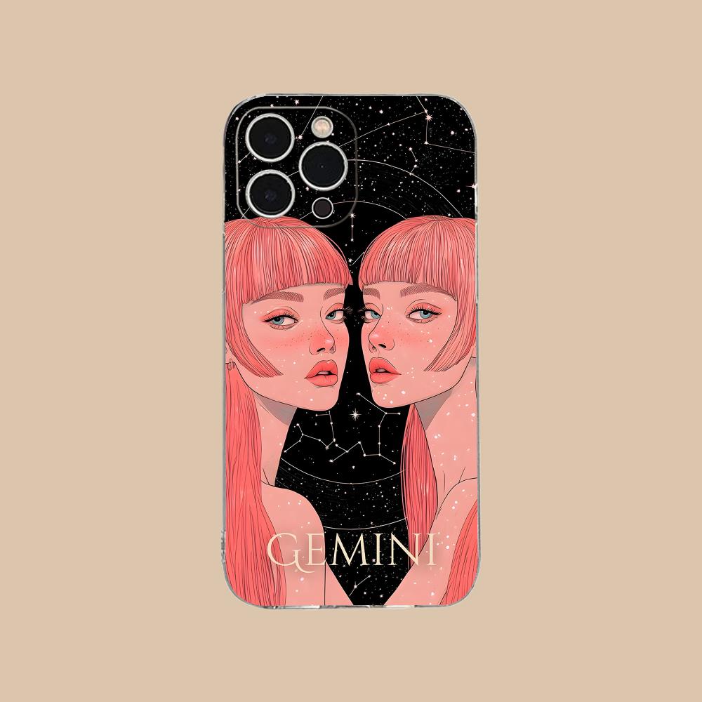 Zodiac Sign Gemini Mobile Phone Case for iPhone 17 16 15 14 13 12 11 X XR XS Air Pro Max Plus Mini Clear Colorful Cover Luxury