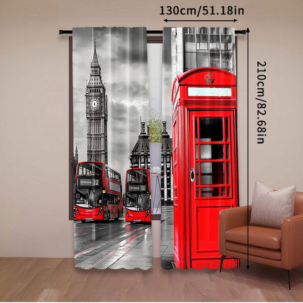 2 Stück London Vorhänge London Telefonzelle auf der Straße Traditionell Lokal Kulturell UK Retro Für Schlafzimmer Wohnzimmer Und Esszimmer